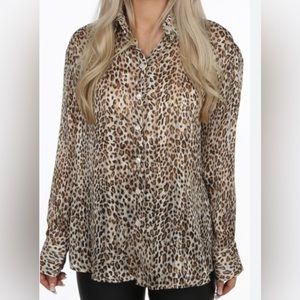 Sheer long sleeve bottom down collared blouse NEW